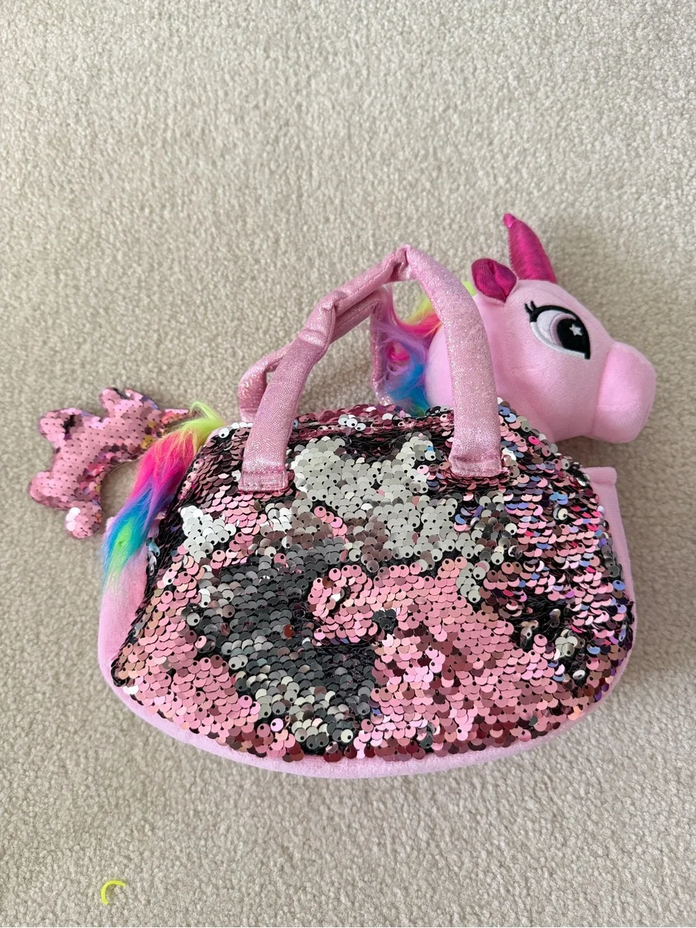 3 for $25 Kids Pink gold and purple Sequin Unicorn Handbag - Plush Unicorn Purse